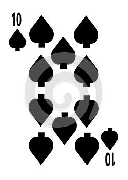 The ten of spades card in a regular 52 card poker playing deck