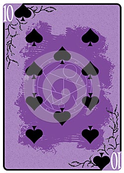 Ten of Spades playing card. Unique hand drawn pocker card. One of 52 cards in french card deck, English or Anglo-American pattern photo