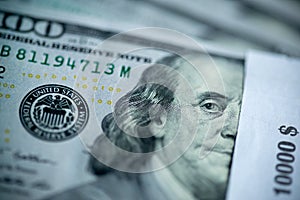 Ten thousand stack of hundred dollar bills