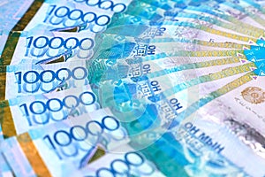 Ten thousand tenge close-up. Pack of banknotes