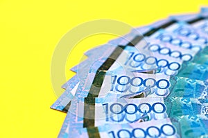 Ten thousand tenge close-up. Pack of banknotes