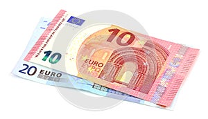 Ten and twenty euros on a white background