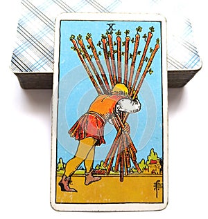 10 Ten of Wands Tarot Card Home-Stretch Nearly There Keep Your Head Down and Keep Going One Final Push Success is almost Yours photo
