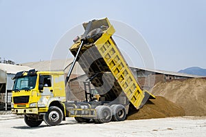 Ten yard dump truck delivering a load of dirt for a fill project