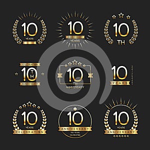 Ten years anniversary celebration logotype. 10th anniversary logo collection.