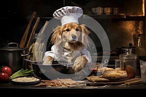 Tenacious Chef dog cooking. Generate Ai