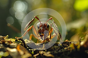 Tenacious Strong ant on tree. Generate Ai