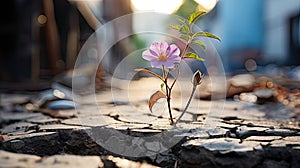 A Tenacious Tiny Flower Thrives Amid Cracked Pavement