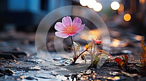 A Tenacious Tiny Flower Thrives Amid Cracked Pavement