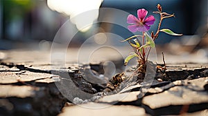 A Tenacious Tiny Flower Thrives Amid Cracked Pavement