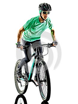 Tenager boy mountain bike bking isolated shadows