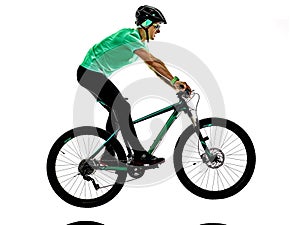 Tenager boy mountain bike bking isolated shadows