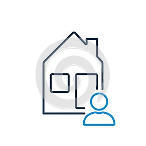Tenant or landlord with house outline icon. Homeowner of real estate. Tenant, landlord, homeowner line icon. Vector