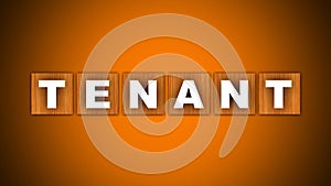 Tenant Text Title - Square Wooden Concept - Orange Background - 3D Illustration