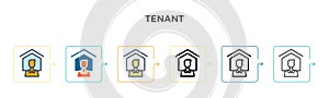 Tenant vector icon in 6 different modern styles. Black, two colored tenant icons designed in filled, outline, line and stroke