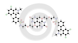 tenapanor molecule, structural chemical formula, ball-and-stick model, isolated image inhibitor of the sodium-proton exchanger