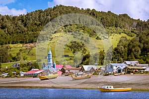 Tenaun, Chiloe Archipelago, Chile - View of the Town of Tenaun and its Wooden Jesuit Church photo