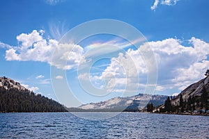 Tenaya lake with optical phenomena in sky photo