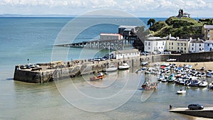 Tenby harbour on the North Beach Pembrokeshire South Wales