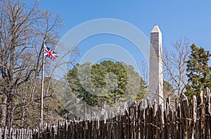 Tencentennial monument outside fort at historic Jamestowne, VA, USA