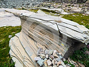 Tende - Close up view of layered rock formation in Mercantour National Park in the Valley of Marvels near Tende