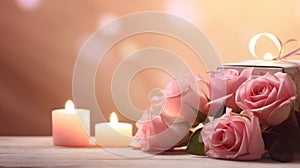 A tender background for expressing affection, featuring roses, candlelight
