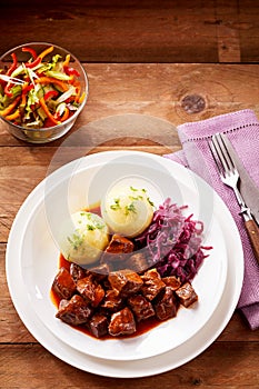 Tender beef goulash with boiled dumplings