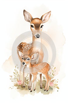 Mother Deer and Her Baby. Generative AI