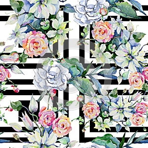 Tender bouquet flowers. Seamless background pattern. Fabric wallpaper print texture.