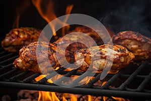 Tender Chicken meat on grill. Generate Ai