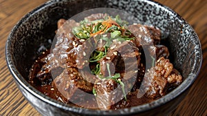Tender chunks of lamb slowcooked and grilled to perfection slathered in a rich and y Korean BBQ sauce. The combination photo