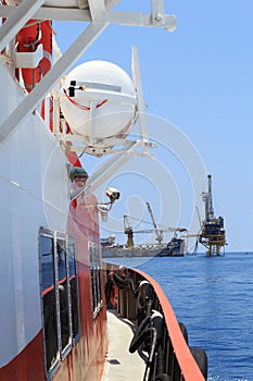 Tender Drilling Oil Rig (Barge Oil Rig) on The Production Platform View from Crew Boat