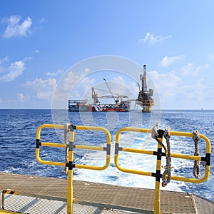 Tender Drilling Oil Rig (Barge Oil Rig) on The Production Platform View from Crew Boat
