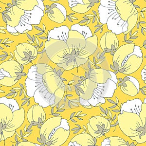 Tender elegant yellow rose flower seamless pattern.