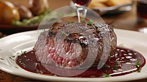 Tender filet of beef cooked to perfection and served with a decadent red wine reduction sauce sans the wine