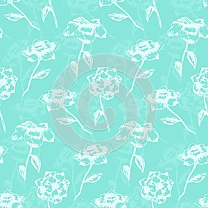 Tender green pattern with light sketch roses