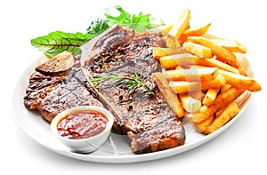 Tender grilled porterhouse or t-bone steak