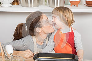 Tender and happy mother and child when finishing cake