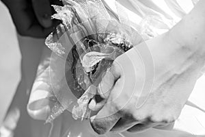 Tender Hold, Black and White Wedding Detail