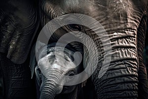 Tender image of an Elephant mother and calf. Amazing African Wildlife. Generative Ai