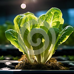Tender lettuce leaves sprouting in a controlled environment