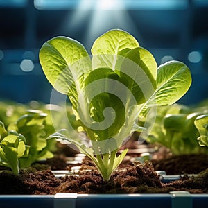 Tender lettuce leaves sprouting in a controlled environment