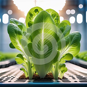 Tender lettuce leaves sprouting in a controlled environment