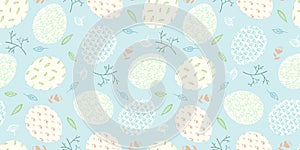 Tender blue pattern with decorated Easter eggs