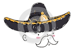 Tender mariachi man with big sombrero in doodle style, Vector illustration photo