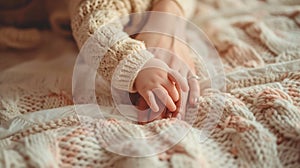 Tender Moment of a Baby Holding Mother's Hand. Generative ai