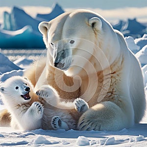 Tender Moments: Polar Bear Mother and Cub