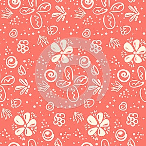 Tender peach color doodle floral pattern