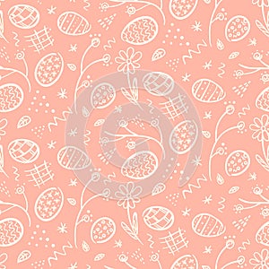 Tender pink Easter pattern with eggs and flowers