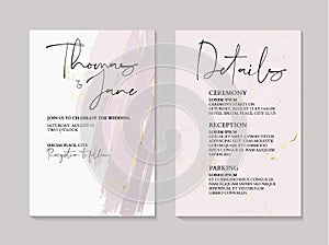 Tender rose ink gold foil wedding cards with marble texture. Vector design for cover, banner, invitation, card Branding